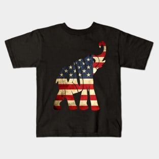 Elephant American Flag Vintage Kids T-Shirt